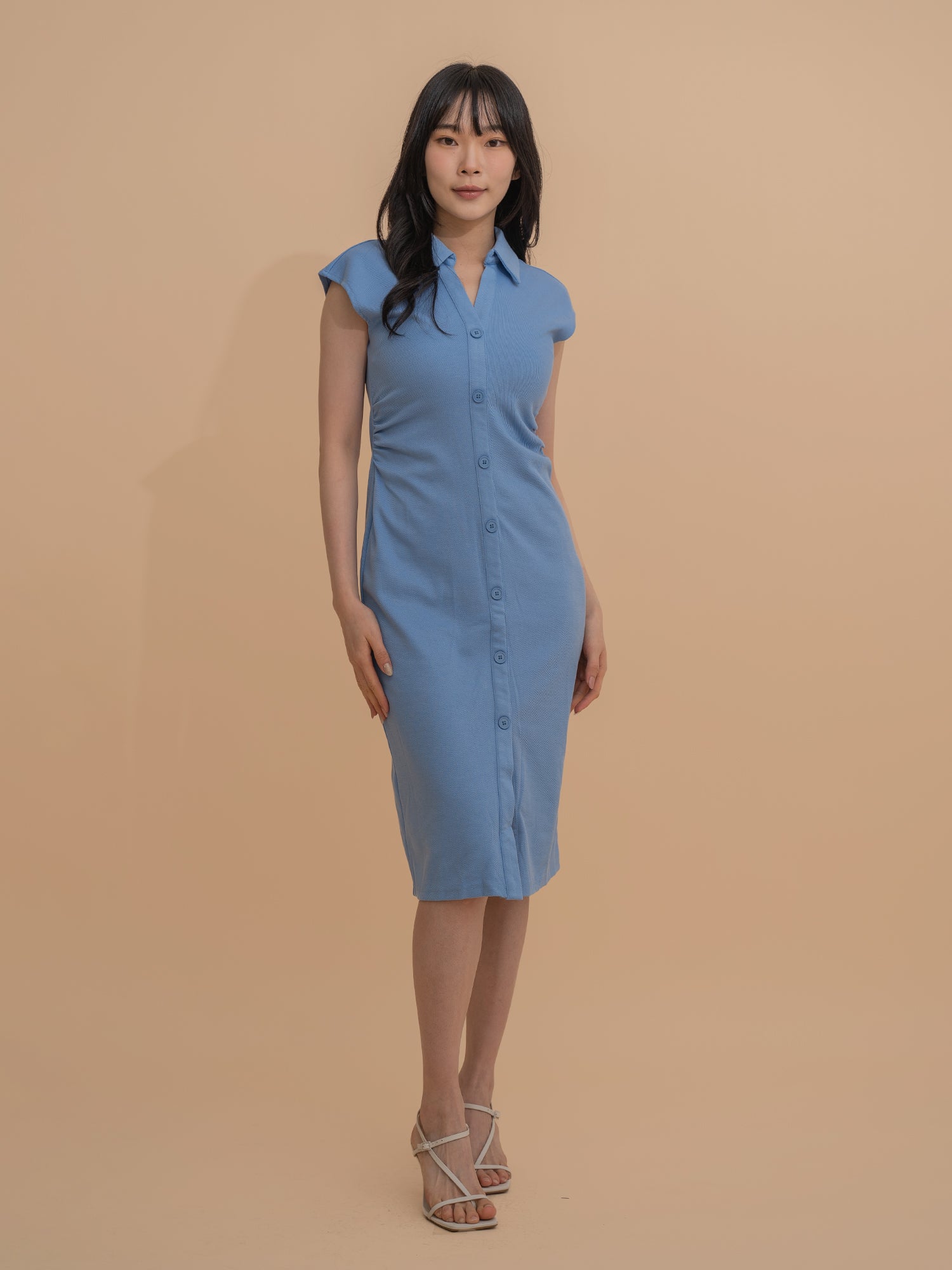 Button-Front Design Collared Midi Dress