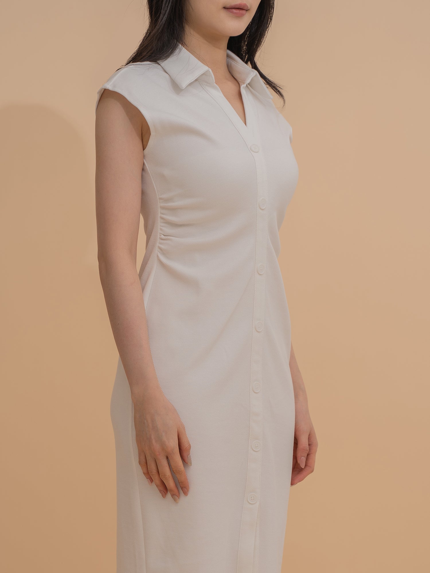 Button-Front Design Collared Midi Dress