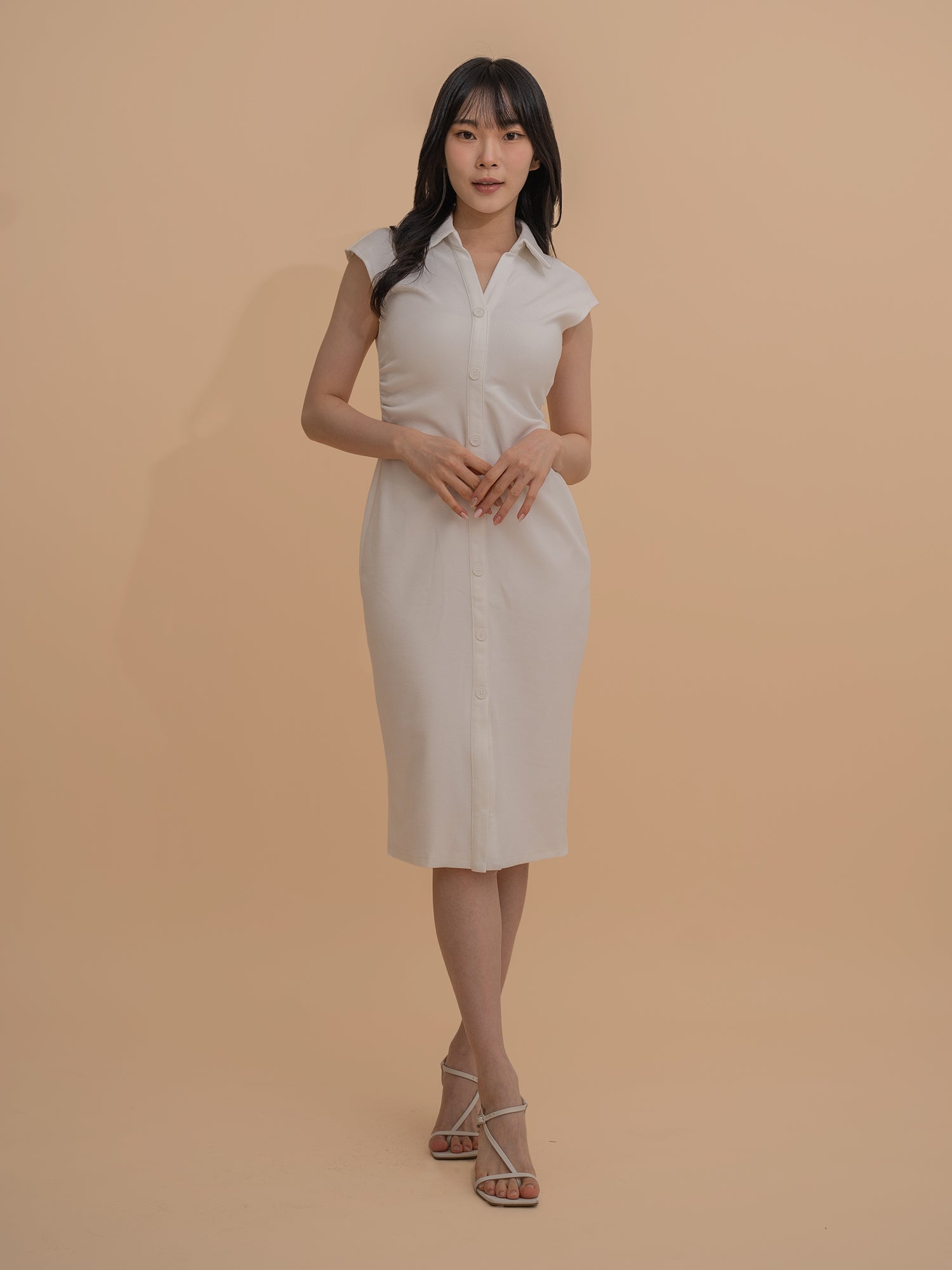 Button-Front Design Collared Midi Dress