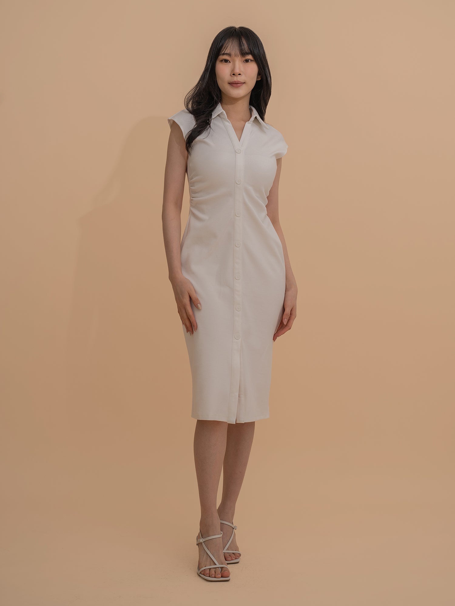 Button-Front Design Collared Midi Dress