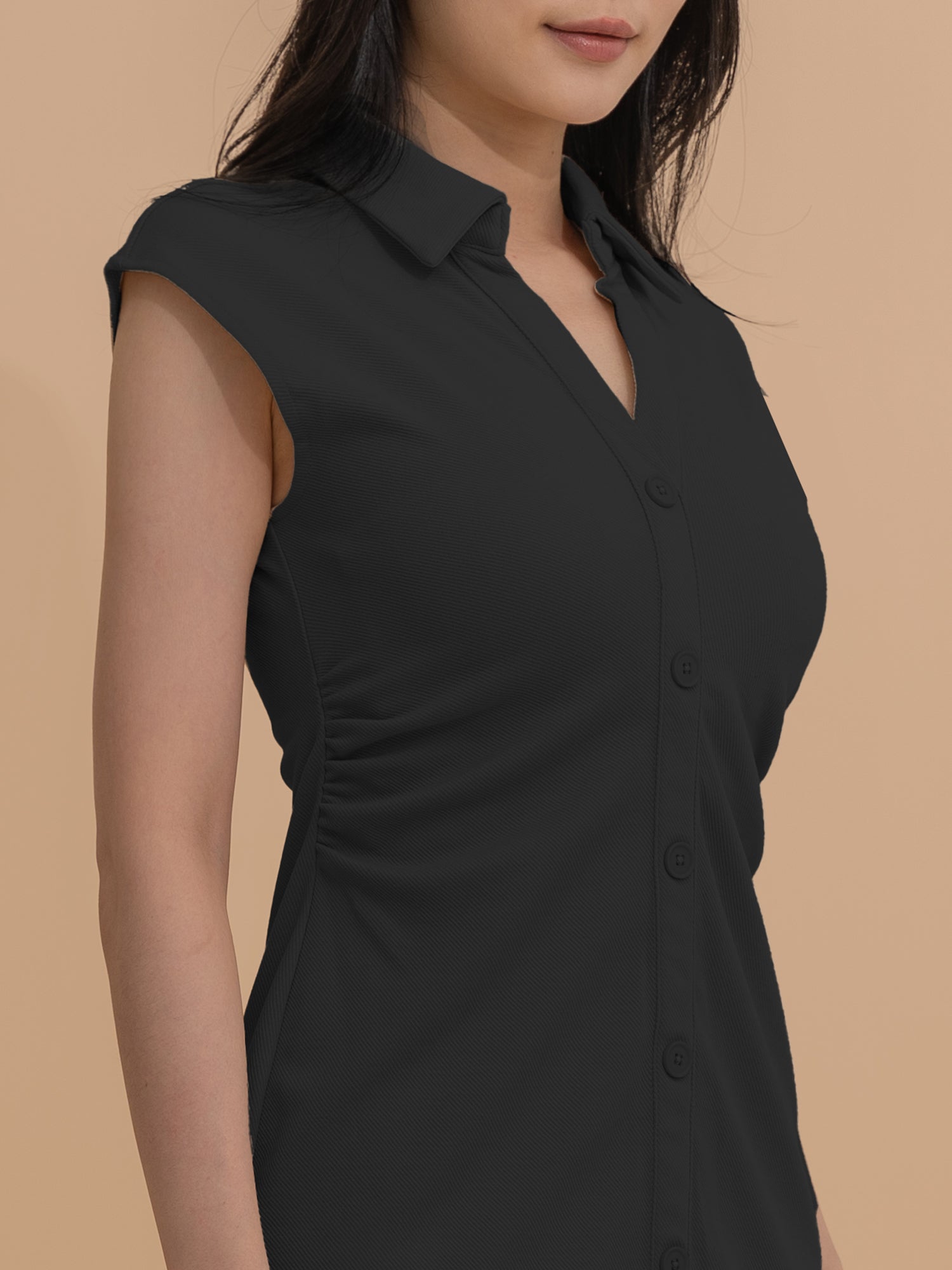 Button-Front Design Collared Midi Dress