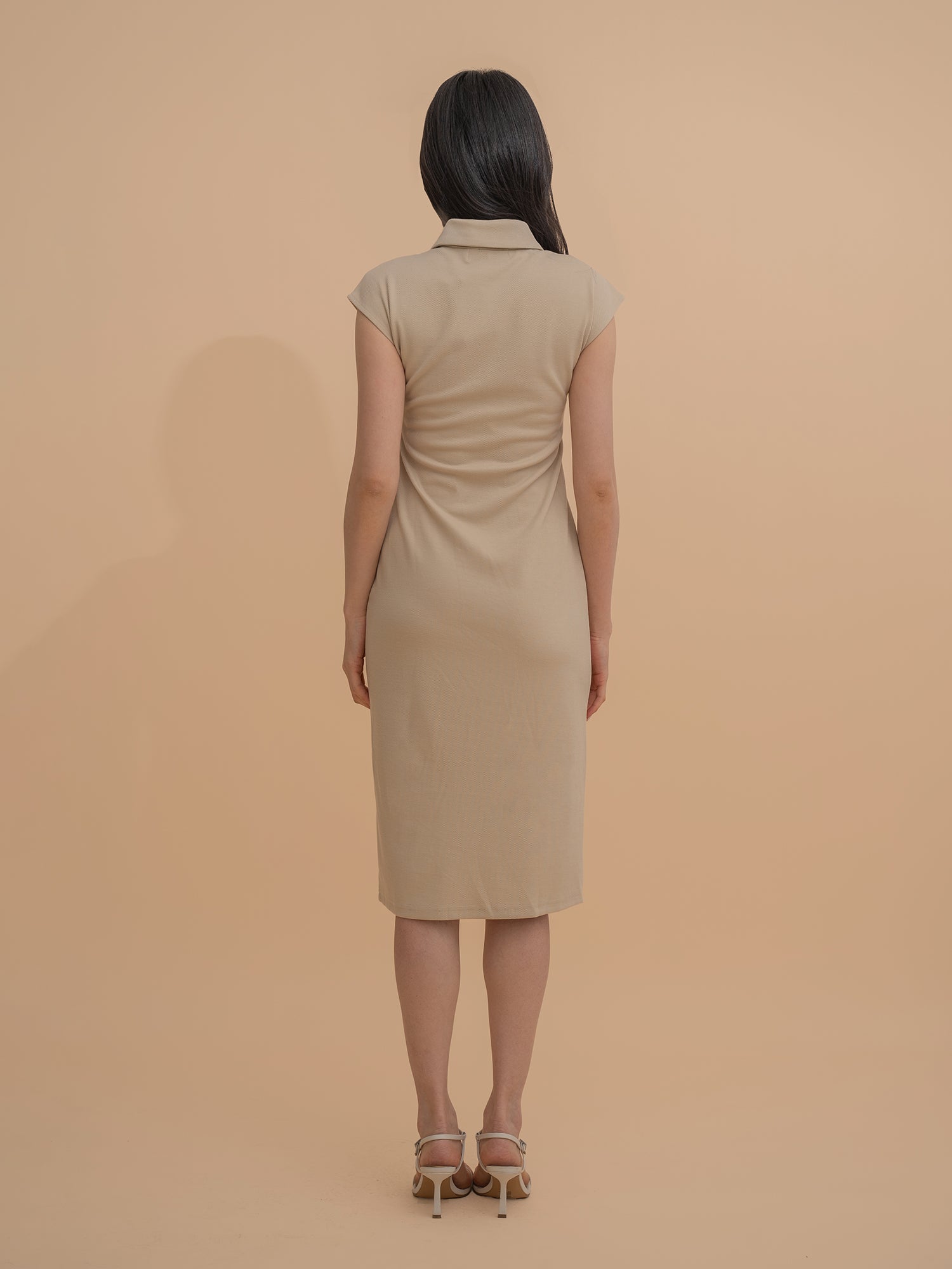 Button-Front Design Collared Midi Dress
