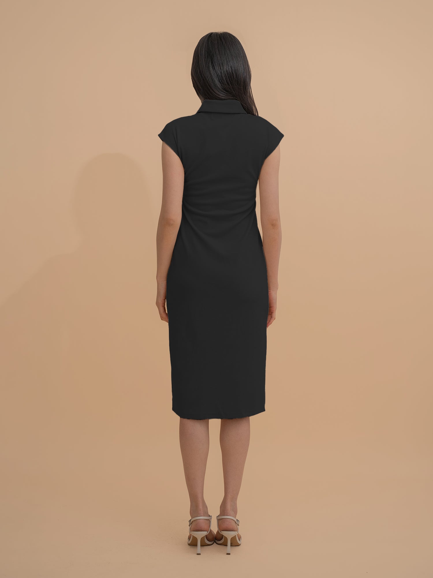 Button-Front Design Collared Midi Dress