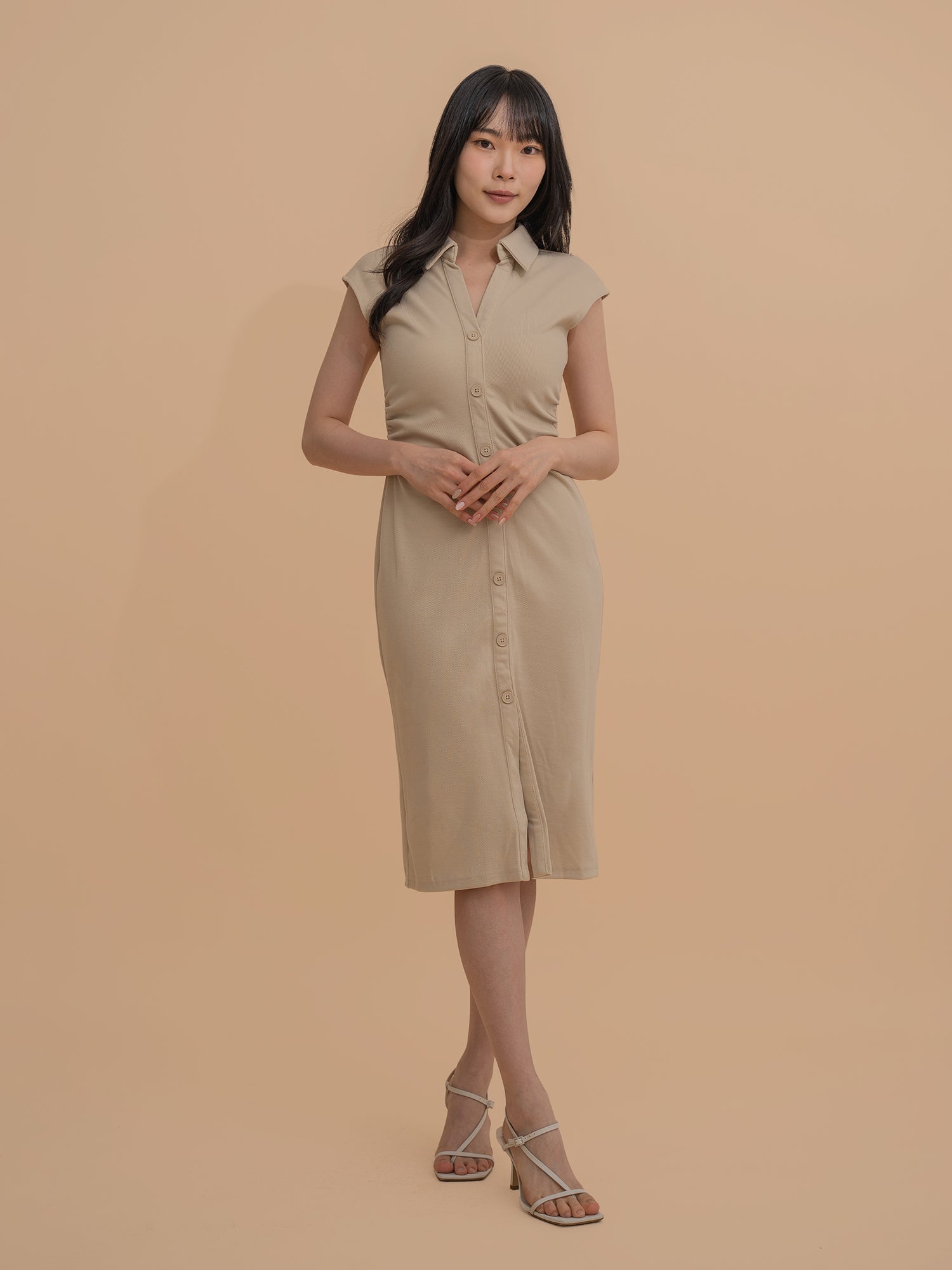 Button-Front Design Collared Midi Dress
