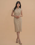 Button-Front Design Collared Midi Dress