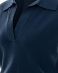 Polo-Collar V-Neck Knit Top