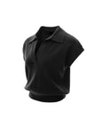 Polo-Collar V-Neck Knit Top