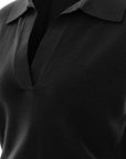 Polo-Collar V-Neck Knit Top