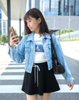 Classic Denim Jacket with Elastic Hem