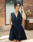 Contrast-Stitch Belted Dress