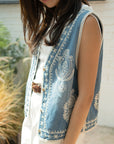 Embroidered Boho Denim Vest