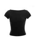 Ribbed Knit Short-Sleeve Boat Neck Top