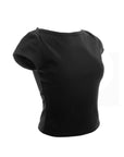 Ribbed Knit Short-Sleeve Boat Neck Top