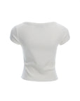 Ribbed Knit Short-Sleeve Boat Neck Top
