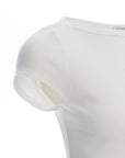 Ribbed Knit Short-Sleeve Boat Neck Top