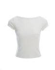 Ribbed Knit Short-Sleeve Boat Neck Top