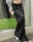 Wide-Leg Pleated Denim Pants