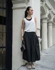 Side Pocket With Ribbon Tie Midi Skirt