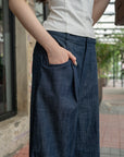 Wide-Leg Pleated Denim Pants