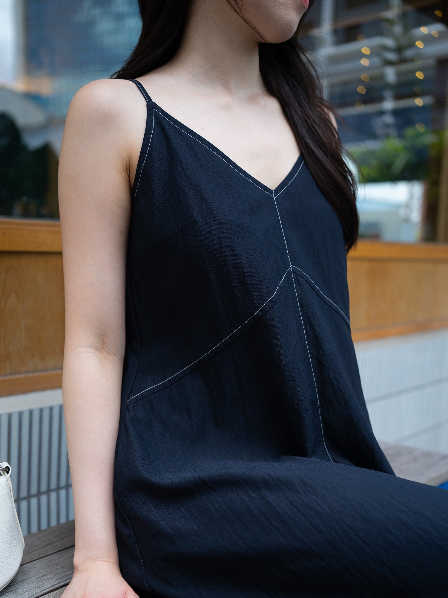 denim sun dress Sleeveless V-Neck Denim-Like Midi Dress – RAEA