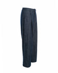 Wide-Leg Pleated Denim Pants
