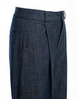 Wide-Leg Pleated Denim Pants