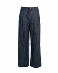 Wide-Leg Pleated Denim Pants