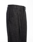 Wide-Leg Pleated Denim Pants
