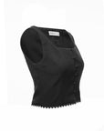 Button Front Lace Hem Top