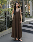 Sleeveless V-Neck Denim-Like Midi Dress