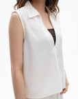 Lyocell Linen Blend Sleeveless Collared Blouse