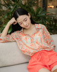 Printed Collar Wrap Shirt