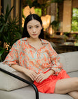 Printed Collar Wrap Shirt