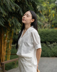 Notch-Lapel Popover Blouse