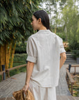 Notch-Lapel Popover Blouse