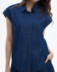 Denim Sleeveless Button-Up Shirt
