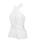 Cross-Halter Peplum Top with Belt