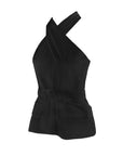 Cross-Halter Peplum Top with Belt