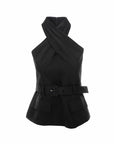 Cross-Halter Peplum Top with Belt
