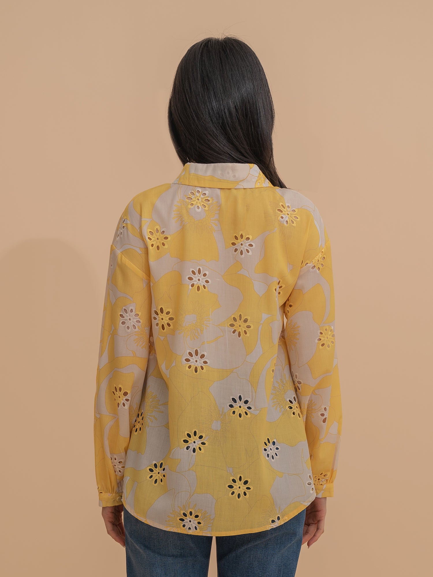 Embroider Floral Button-Up Blouse