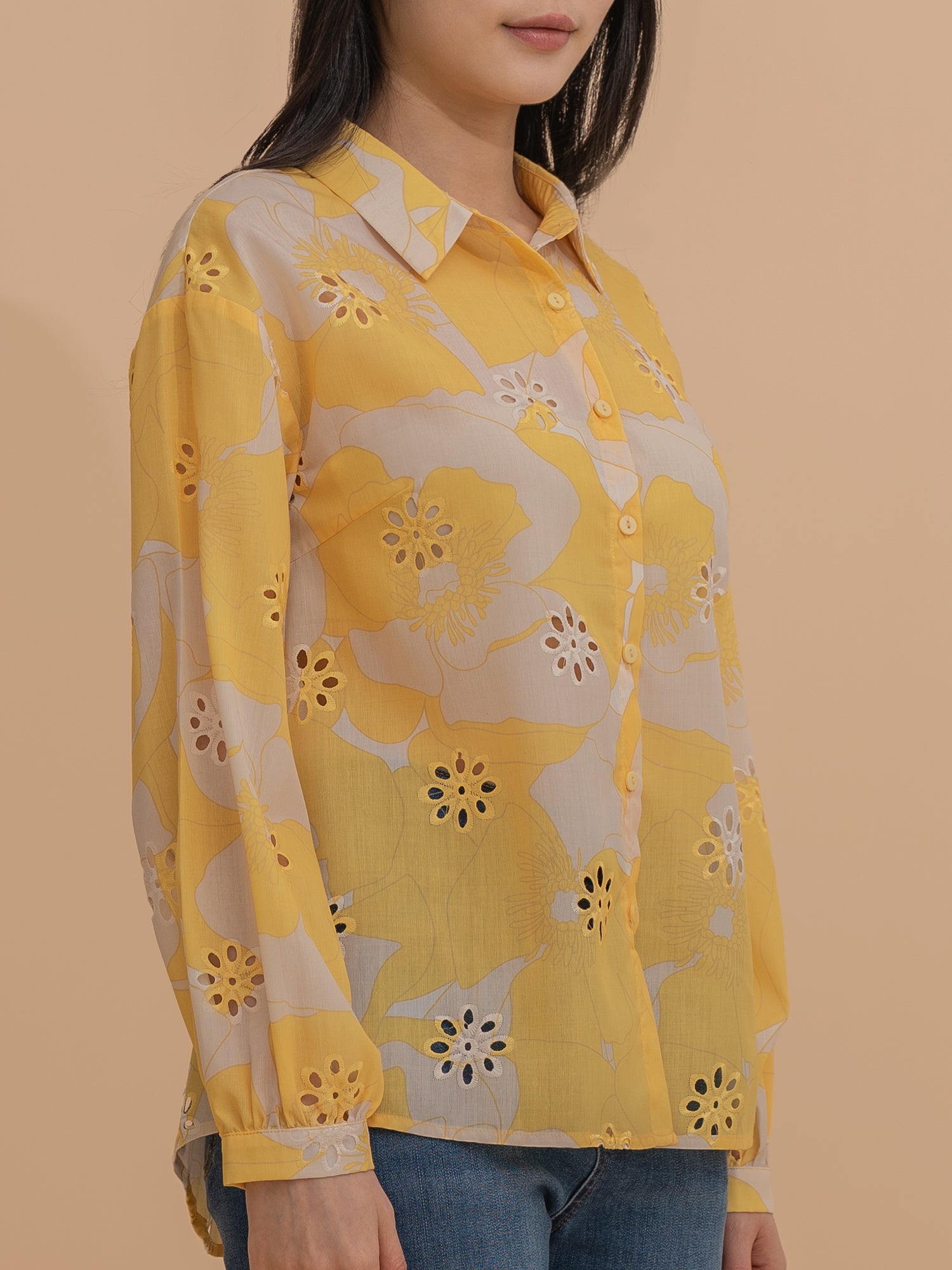 Embroider Floral Button-Up Blouse