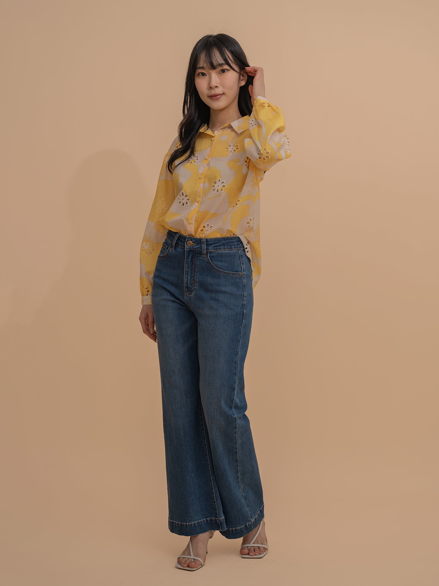 Embroider Floral Button-Up Blouse