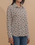 Geometric Print Button-Up Blouse