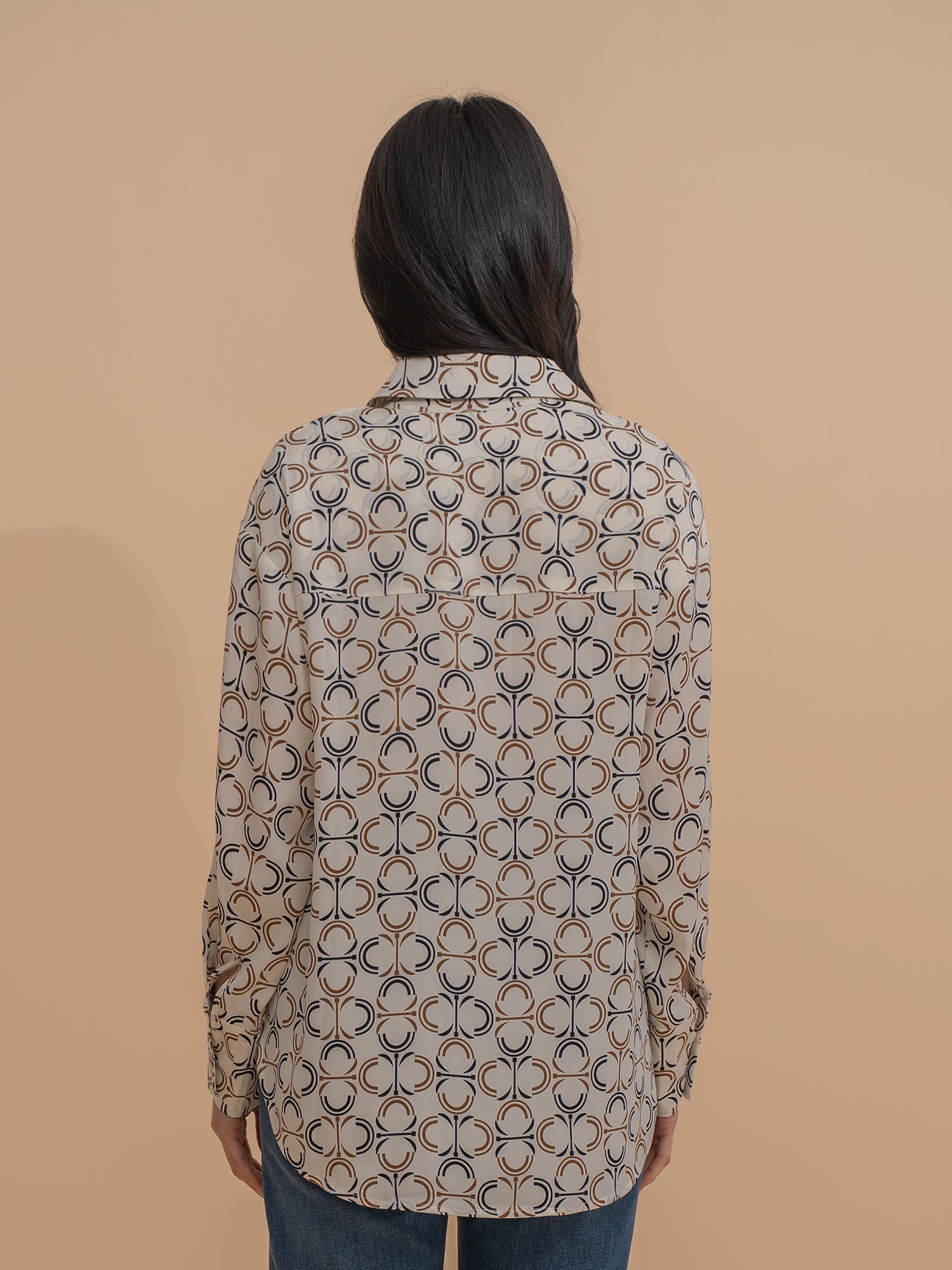 Geometric Print Button-Up Blouse