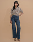 Geometric Print Button-Up Blouse