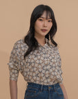 Geometric Print Button-Up Blouse