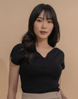 Heart-shape Collar Fitted Knit Top