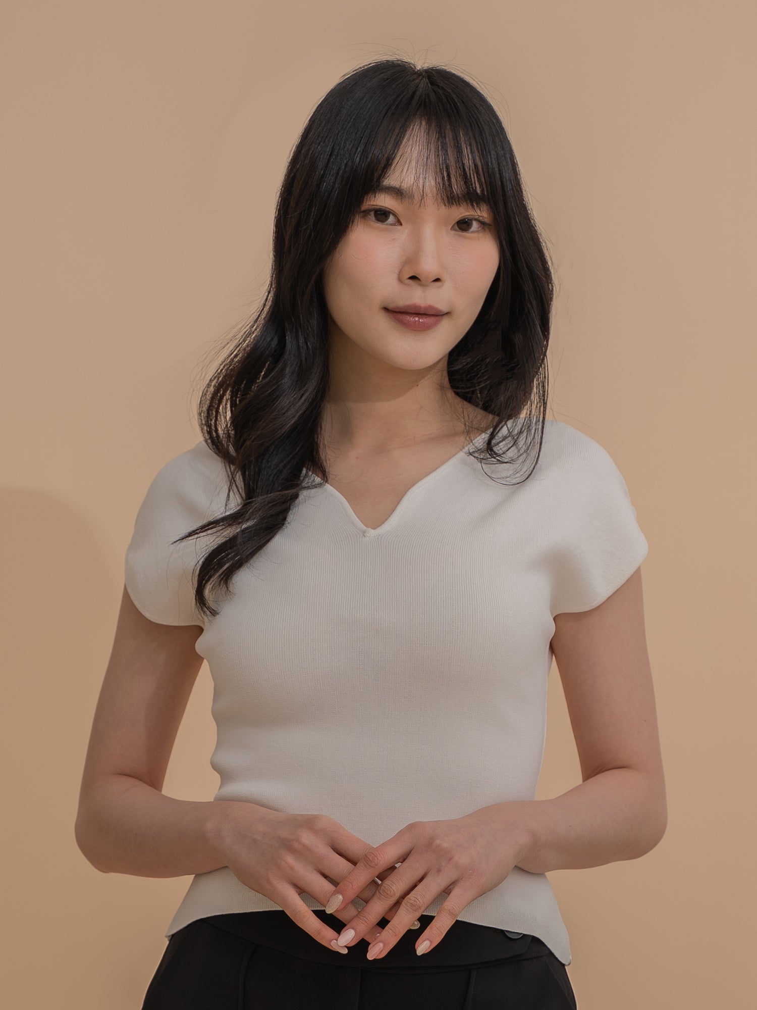 Heart-shape Collar Fitted Knit Top