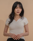 Heart-shape Collar Fitted Knit Top