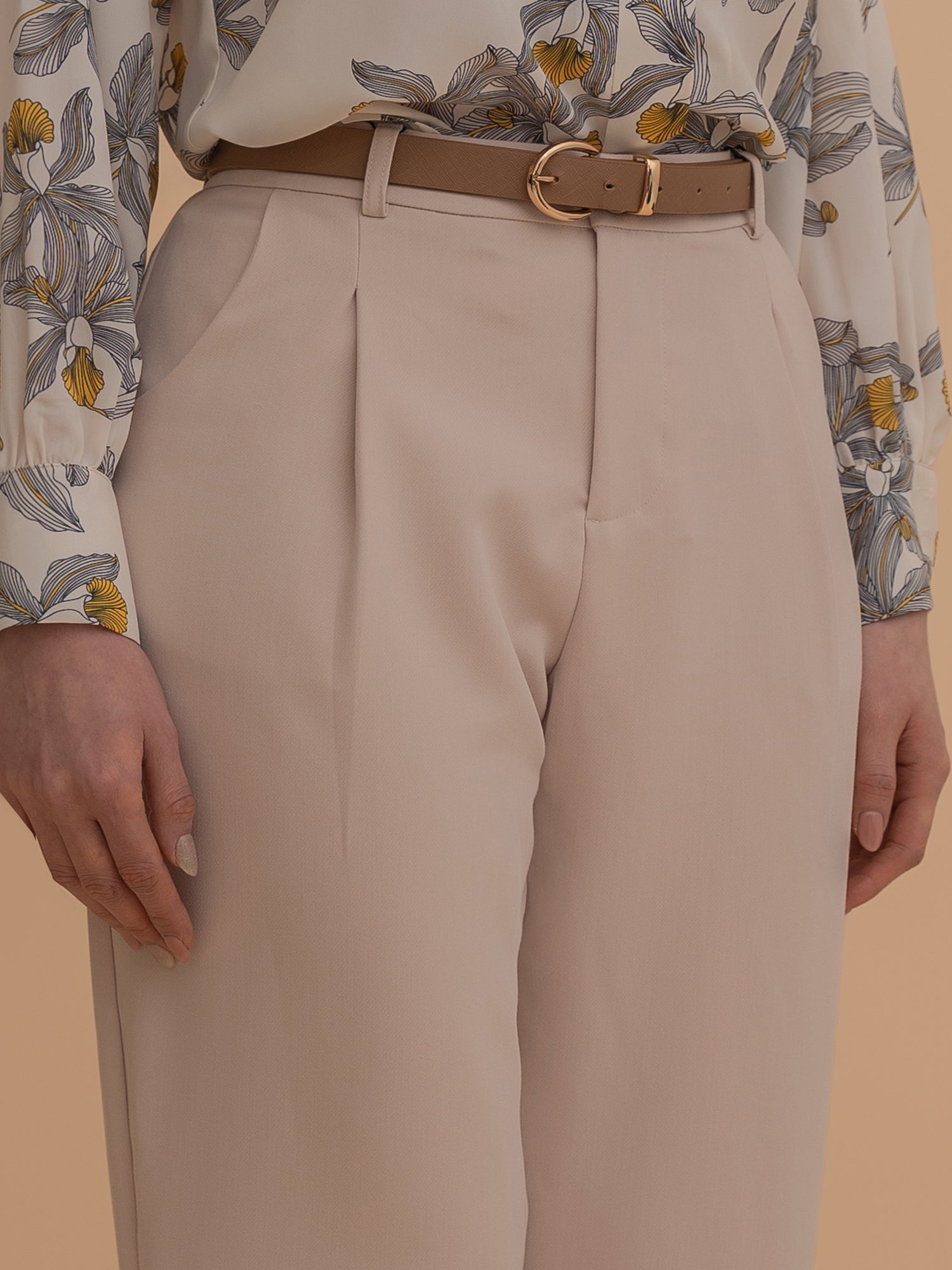 High-Waist Tapered Trousers with Belt